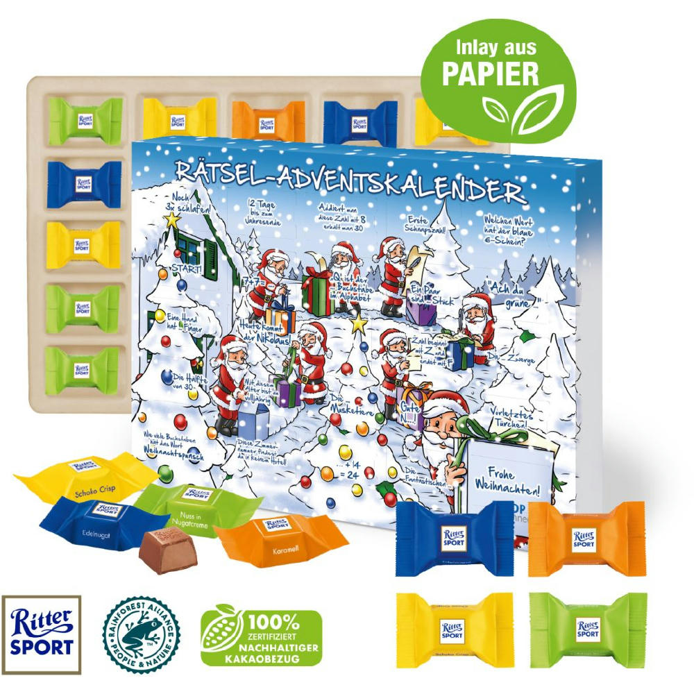 Adventskalender mit Ritter SPORT Schokowürfel, Inlay aus Papier