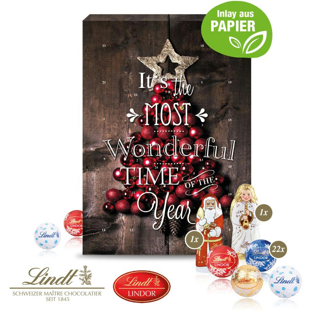 Adventskalender mit Lindt Mix und Gutschein-Option, Inlay aus Papier
