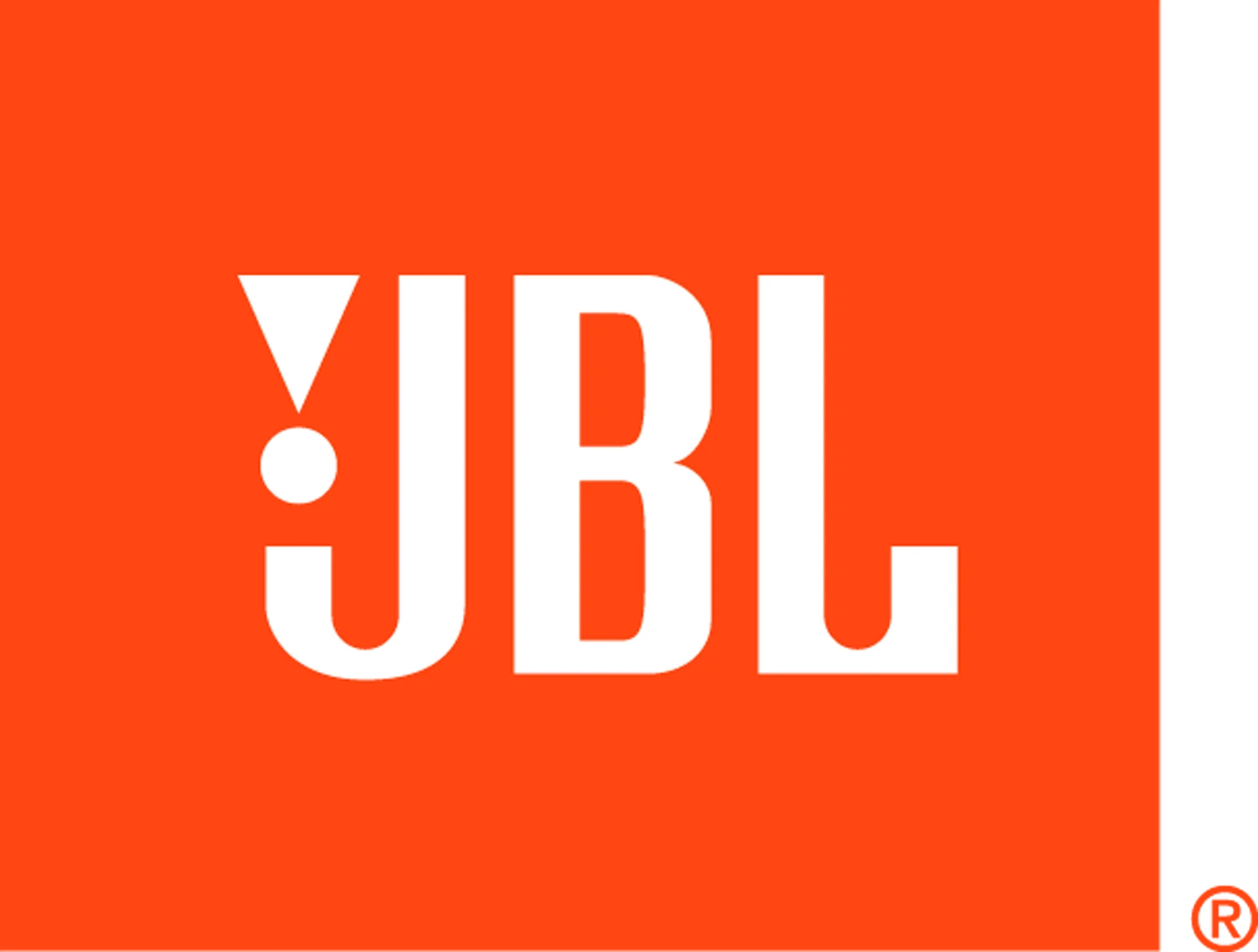 JBL Logo auf orangefarbenem Hintergrund.